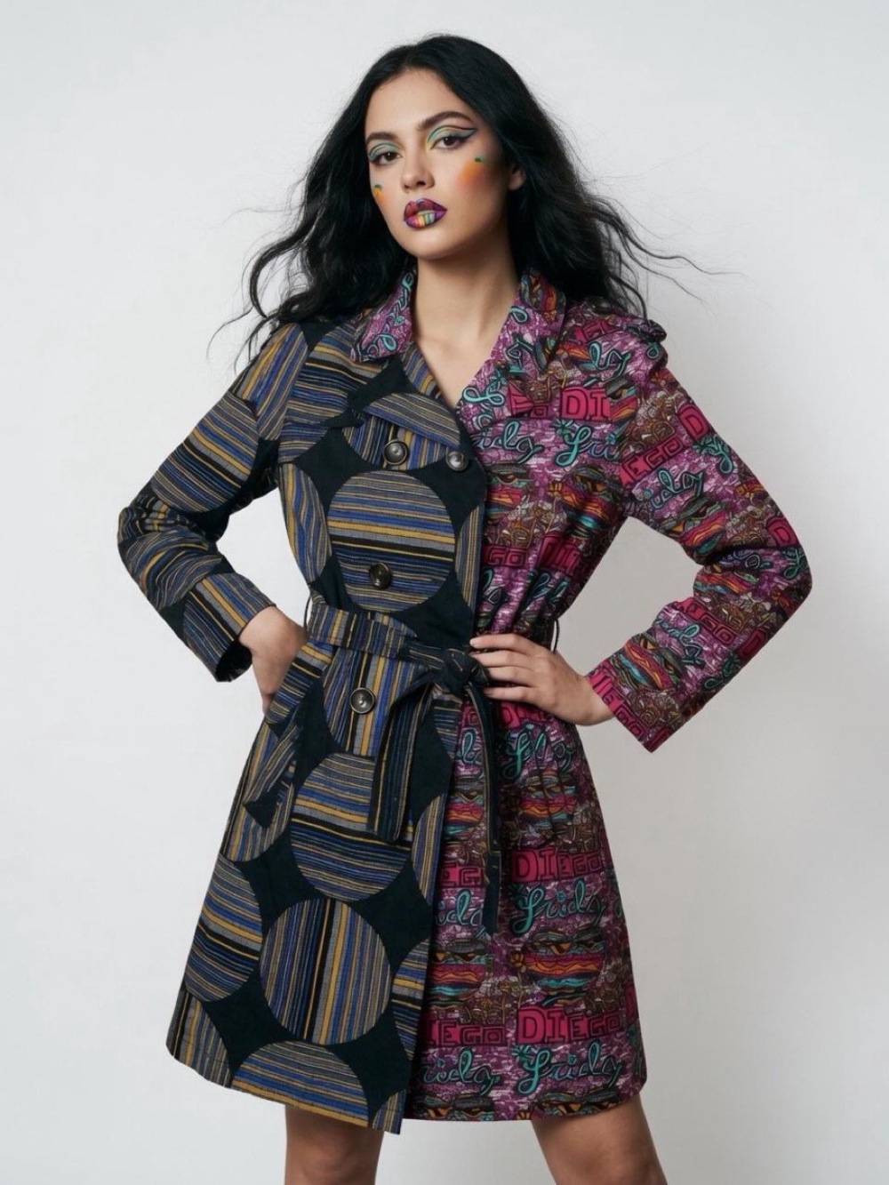Ultra Rare Custo Barcelona Frida Loves Diego Patchwork Trench Coat Jacket Sz 42